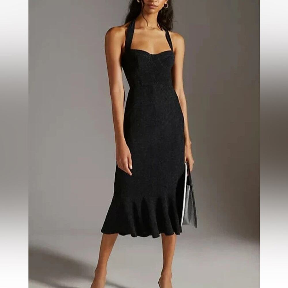 Anthropologie Hutch Black Halter Corset Midi Dress Sz M